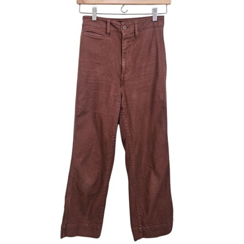 Quince High Rise Wide Leg Twill Pants 24 Brown Stretch Minimalist Granola Girl ~